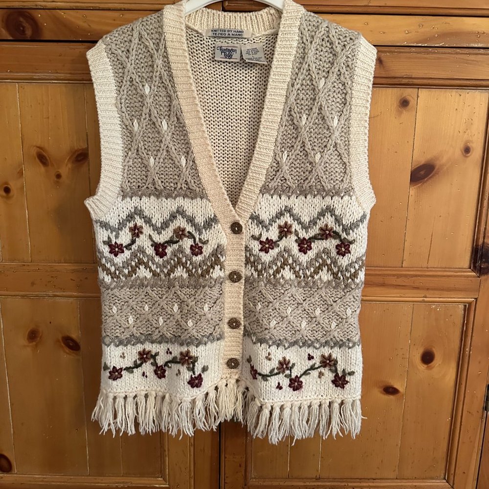 Knitted by Hand ~ Huntington Ridge ~ 4 button front sweater Vest with fringe